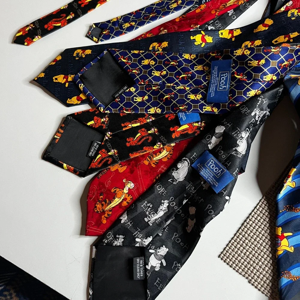 Disney Winnie the Pooh Tigger Eeyore Silk Necktie Lot 7pc Vintage Mixed Patterns